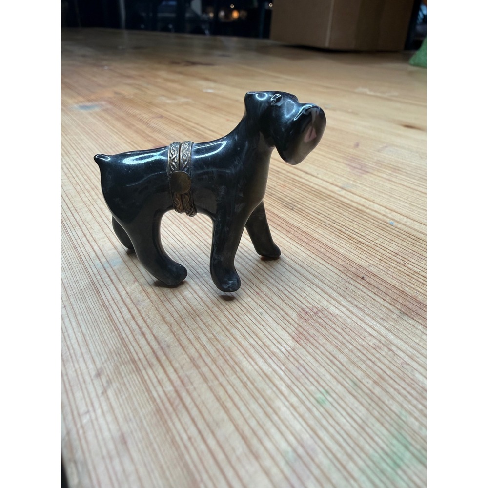 Limoges Franceā Hand Painted Black Schnauzer Dog Porcelain Hinged Trinket Box